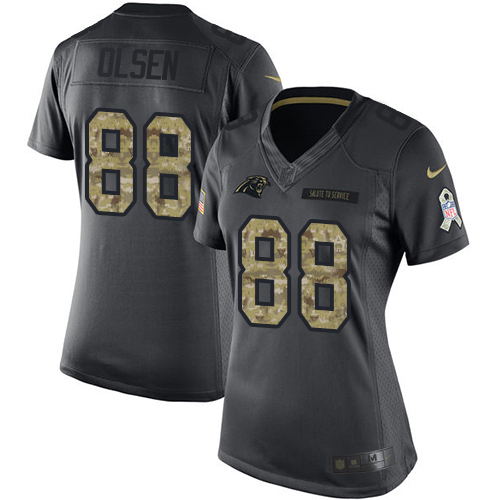 Women's Limited Greg Olsen Nike Jersey Black - #88 2016 Salute to Service NFL Carolina Panthers